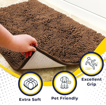 Muddy Mat® Pack of 3 Highly Absorbent Microfiber Dog Door Mat and Pet Rug, Non Slip Thick Washable Area Mat Soft Chenille for Kitchen Bathroom Bedroom and Outdoor - Brown Small, Medium &amp; Large
