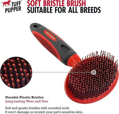Tuff Pupper Round Bristle Soft Brush for Dogs and Cats | Gentle Grooming for Short or Long Hair | Soft Pin Tool for Sensitive Skin | Detangle &amp; Remove Loose Fur | For Dematting &amp; Detangling Undercoat