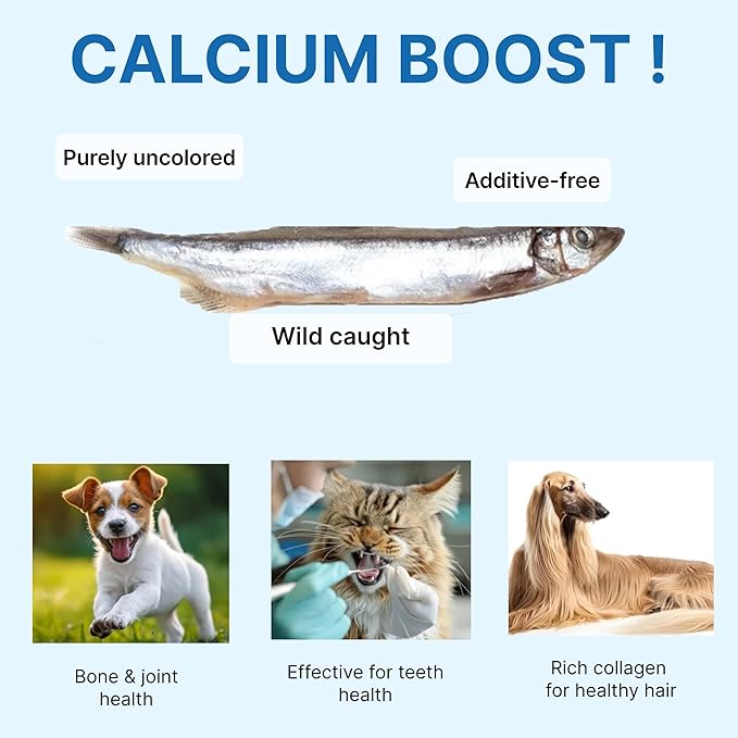 Puppyluv Treat - Freeze Dried Capelin Dog &amp; Cat Treats, Rich Fish Oil with Omega 3 Fatty Acides to Support Skin and Coat, Whole Fish, Grain Free, 2.3oz