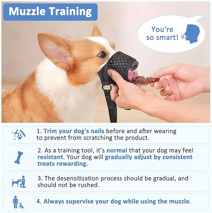 LUCKYPAW Dog Muzzle, Soft Muzzles for Large Medium Small Dogs to Prevent Biting Chewing with Ring and Adjustable Strap for Vet Visit Training (Black, XS)
