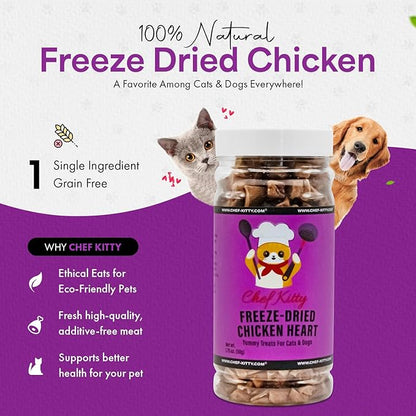 Freeze-Dried Chicken Heart Treats for Cats &amp; Dogs – 100% Human Grade, Single Ingredient, High-Protein, Healthy Snack – No Additives or Preservatives – 1.4oz - Inspected &amp; Tested in USA
