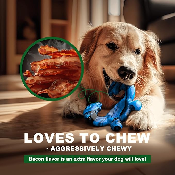 Dog Chew Toy for Aggressive Chewers – Tough Nylon Bone with Bacon Flavor for Pitbulls &amp; Large Dogs, Indoor Play for Teeth Cleaning &amp; Anxiety Relief