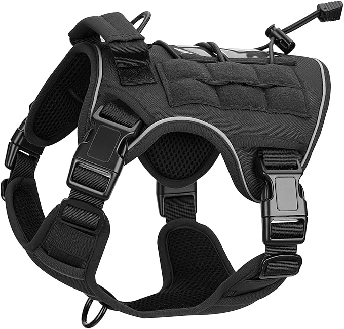 Heavy-Duty Tactical Dog Harness for Large Dogs, No Pull Adjustable Reflective Pet Vest with Molle System, K9 Military-Grade Control for Service Training, Outdoor &amp; 10+ Breeds, Black, Small