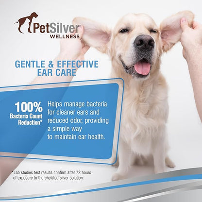 PetSilver Ear Cleaner for Dogs &amp; Cats – Gentle Otic Rinse with Chelated Silver Formula – Supports Clear, Comfortable Ears – Easy to Use – Thoughtfully Made in The USA with Care – 8 fl oz