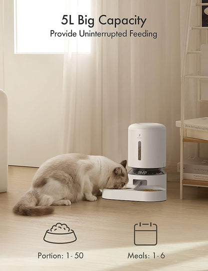 PETLIBRO Automatic Cat Food Dispenser for 2 Pets 5L Auto Dog Feeder Dry Food Dispenser with Splitter &amp; 2 Stainless Bowls, 10s Meal Call and Timer Setting 50 Portions 6 Meals Per Day, Dual Tray Feeder