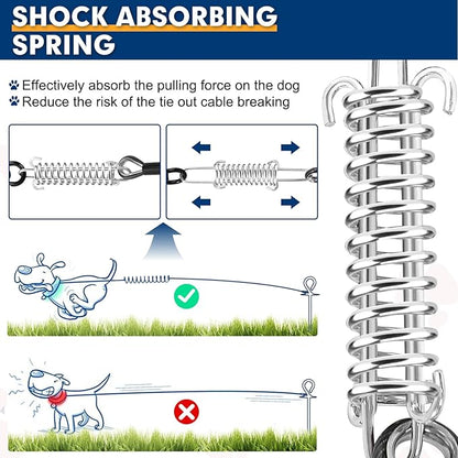 Snagle Paw Dog Tie Out Cable 30FT-1000LBS Break Strength,Heavy Duty Dog Leads for Yard with Shock Absorbing Spring &amp; Swivel Hook,Long Leash Cable for Outdoor Tethering,Dog Line for Small Large Dogs