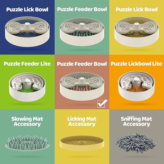 Slow Feeder Dog Bowl for Large Dogs with Non-Slip Base - Adjustable Speed Design, Removable Puzzle Inserts &amp; Dishwasher Safe, Pink