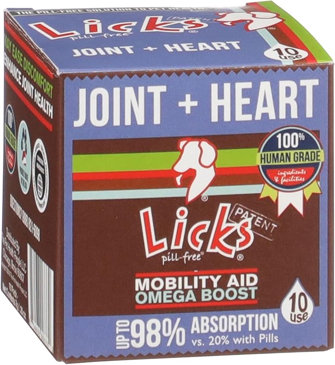 Licks Pill-Free Dog Joint and Heart - Glucosamine &amp; Omega 3 Fish Oil Supplement for Dogs - Inflammation Supplements for Joint Support - Gel Packets - 10 Use