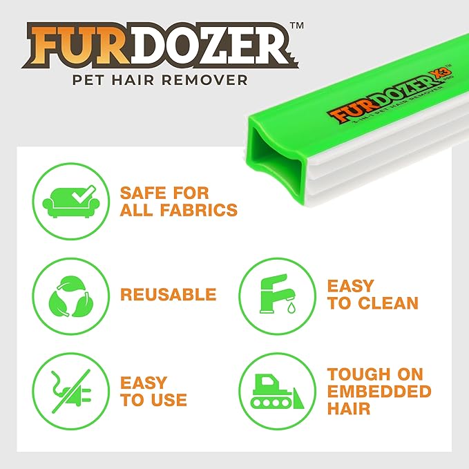 FurDozer X3 PRO Pet Hair Remover &amp; Auto Detailing Tool - Cat &amp; Dog Hair Remover for Carpets, Car Interiors, Couches, Bedding, &amp; Furniture - Reusable Pet Hair Removal Tool for Fur &amp; Lint, 5" (2-Pack)