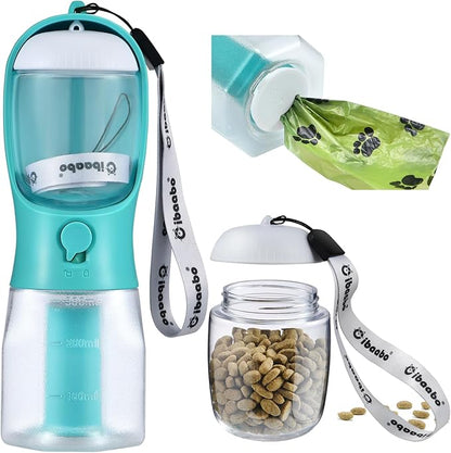 Dog Water Bottle with Food Container &amp; Poop Bag Holder, Travel Water Bowl, Portable Pet Dispenser, Dog Stuff Accessories Items, Puppy Essentials Necessities for Yorkie Chihuahua Walking Hiking