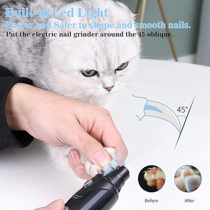 Pet Nail Grinder with LED Light &amp; 2 Grinding Heads, 2-Speed Low Noise &amp; More Powerful Dog Nail Grinder, Pet Nail Trimmer File, Painless Paw Claw Care, Quiet Toenail Grooming Tool for L/M/S Dogs/Cats
