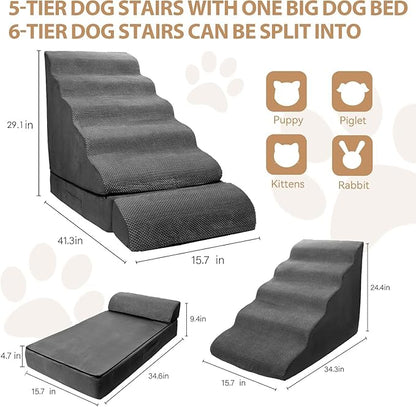 Soft Dog Stairs &amp; Steps for High Beds 24-28 Inches Tall for Small Dogs, LitaiL Pet Stairs/Steps for Beds 28 Inches High, Non-Slip Dog Ramps for Older Cats