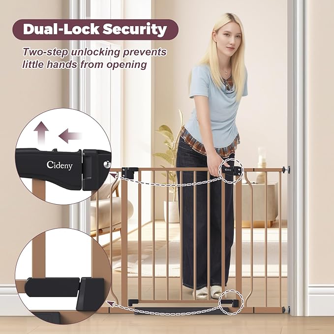 29"-40" Baby Gate for Stairs, Auto Close Stroller Friendly Dog Gate Indoor for Doorways, Pressure Mounted Baby Gate, Easy Walk Through Gate for Children &amp; Pets, Brown