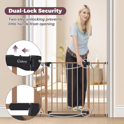 29"-40" Baby Gate for Stairs, Auto Close Stroller Friendly Dog Gate Indoor for Doorways, Pressure Mounted Baby Gate, Easy Walk Through Gate for Children &amp; Pets, Brown