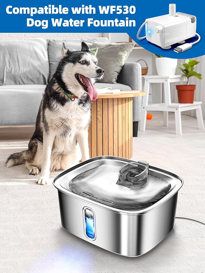 Dog Water Fountain for Large Dogs, 9L/2.4Gal Stainless Steel Dog Fountain with Water Level Window &amp; Filtration, Automatic Pet Water Bowl Dispenser Indoor, for All Dogs and Multi-Pet (Pump)