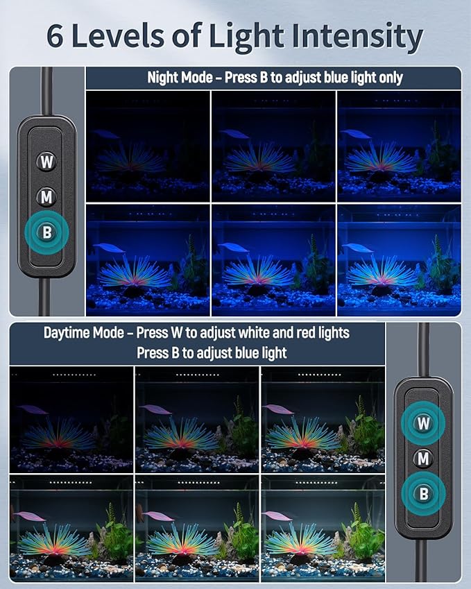 Pawfly 21W Aquarium LED Light for 30 to 36 Inch Fish Tanks Extendable Fish Tank Light with Full Spectrum Brilliant White Blue Red Lights with Daytime &amp; Night Modes and Adjustable Brightness