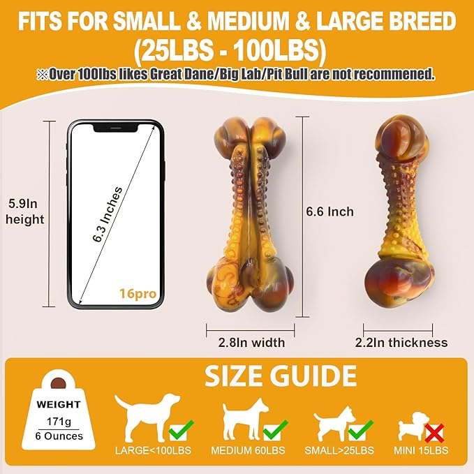 Dog Toys for Aggressive Chewers, Indestructible Dog Chew Toys for Large Medium Small Breed, Tough Nylon Interactive Durable Chew Toy Bone for Puppy Teething Toy Bacon Flavor, Best Gift&amp;Keep Them Busy