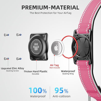Airtag Dog Collar - 100% Waterproof Air tag Dog Collar Holder for Apple AirTag, Reflective, Soft Padded, Everlasting, GPS Dog Collar for Small Medium Large Dogs (Hot Pink, L)