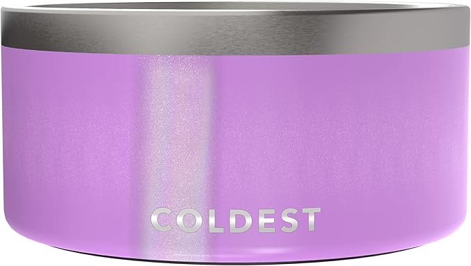 Coldest Dog Bowl - Anti Rust Metal, Non Slip, 3 Layers Insulated Stainless Steel Dog Bowls - Spill Proof &amp; Heavy Duty - Water Bowl for Dogs, Cats, Dish Washer Safe (200 oz, Saturns Purple Glitter)
