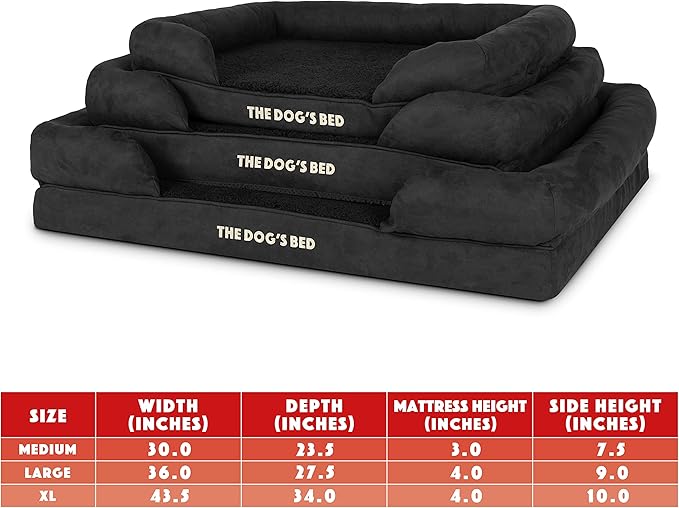 The Dog’s Bed, Large Black Faux PL 36x27, Memory Foam, Pain Relief: Arthritis, Hip &amp; Elbow Dysplasia, Post Surgery, Lameness, Supportive, Calming, Waterproof Washable Cover, Veterinary Approved