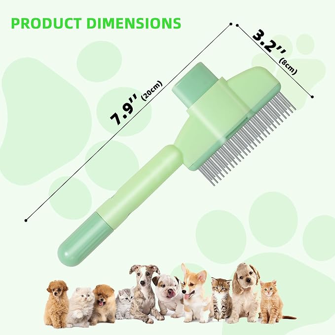Pet Hair Removal Comb,New Cat Brush with Release Button,Pet Grooming Brush for Short&amp;Long Pet Hair,Deshedding Brush for Pet (green)