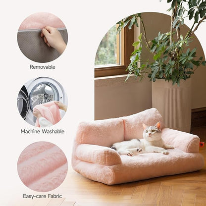 MEWOOFUN Cat Bed for Indoor Cats, Washable Dog Beds for Small Dogs &amp; Cats with Removable Cover, Fluffy Cat Couch with Non-Slip Bottom (Pink, 26.0" L X 19.0" W X 13.0" Th)