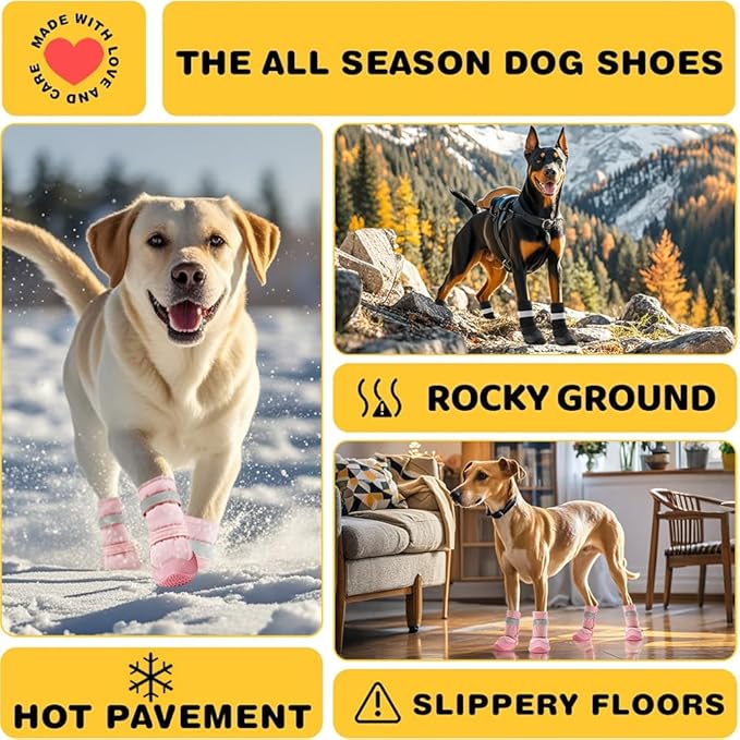 Hcpet Dog Shoes, Dog Boots &amp; Paw Protectors for Winter Snowy Days, Rainy Weather, Outdoor Anti-Slip Sole Dog Booties for Hardwood Floor Black-Leg 7
