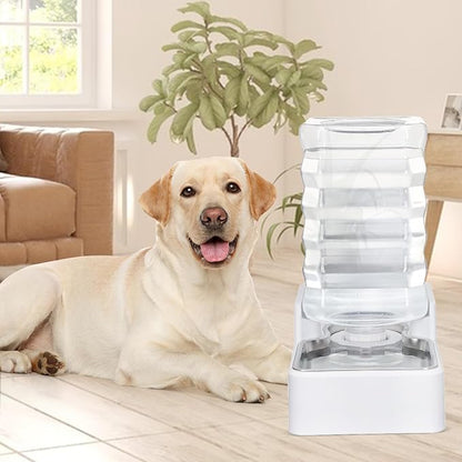 Dog Cat Water Dispenser: 8L White Upgraded Gravity Feeder with Stainless Steel Bowl - BPA-Free Large Capacity for Medium/Large Pets - Indoor &amp; Outdoor Use