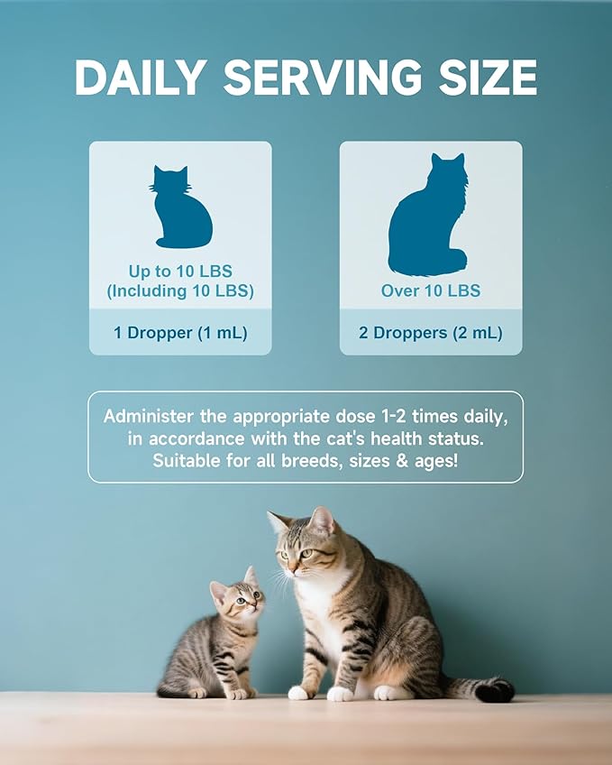 Collagen for Cats - Hip and Joint Supplement, Digestive &amp; Immunity Support, Skin &amp; Coat Health, Liquid Collagen for Cats with MSM, Glucosamine, Coconut Oil, Vitamin E, Roast Chicken Flavored, 60ml