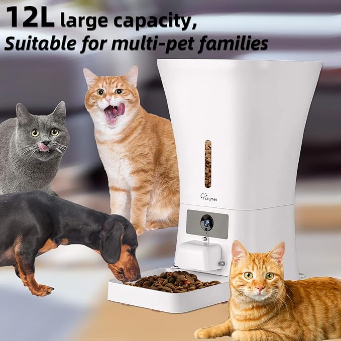 SKYMEE 12L 5G WiFi Aautomatic Dog Feeder Large Breed &amp; Automatic cat feeders 1080P Full HD Pet Camera Treat Dispenser Food Dispenser