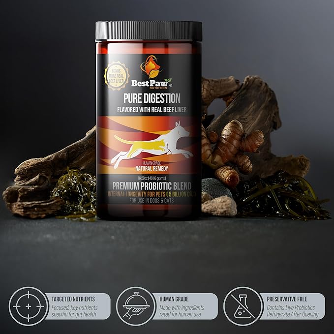 Dog &amp; Cat Premium Probiotic Prebiotic &amp; Digestive Enzymes 5 Billion CFU Organic Turmeric Coconut Oil Pure Pumpkin &amp; Kelp for Healthy Bowels Gut &amp; UTIs Beef Liver Flavor