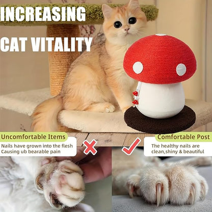 Mushroom Cat Scratcher, Cute Cat Scratching Post, Durable Sisal Rope Cat Scratching Board, Kitten Tree, Cat Toy for Cats to Play and Care for Their Claws, No Assembly Required