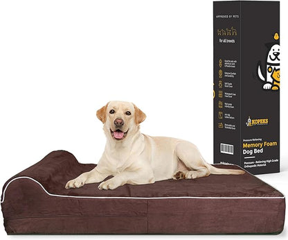 KOPEKS Orthopedic Memory Foam Dog Bed 7" Inch Thick Extra Large Dog Bed With Pillow Brown 50"x34"x10" Includes Waterproof Liner &amp; Durable Removable Cover With Smart Design