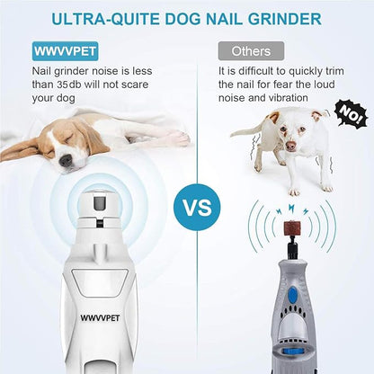 Pet Nail Grinder with LED Light &amp; 2 Grinding Heads, 2-Speed Low Noise &amp; More Powerful Dog Nail Grinder, Pet Nail Trimmer File, Painless Paw Claw Care, Quiet Toenail Grooming Tool for L/M/S Dogs/Cats