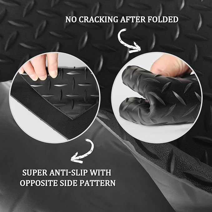16.4 x 3.3Ft Garage Rubber Flooring Roll, 3 mm Thickness Floor Mat, Diamond Plate PVC Rubber Trailer Mats Non-Slip Flooring for Garage Gym Horse Stall Home Patio (Black)