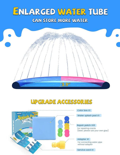VISTOP Non-Slip Splash Pad for Kids, Thicken Sprinkler Pool Summer Outdoor Water Toys - Fun Backyard Fountain Play Mat for Baby Girls Boys Children or Pet Dog (77 inch, Red&amp;Yellow&amp;Green&amp;Blue)