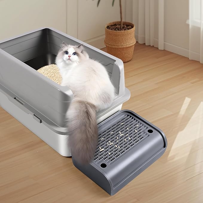 Cat Litter Box Step, Cat Litter Box Ramp Mat with Filter Function for Self-Cleaning Cat Litter Box, Easy to Clean, Cat Pedal Step Stool Ideal for Kitten &amp; Elderly Cats (Dark Grey)