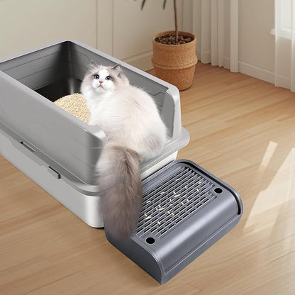 Cat Litter Box Step, Cat Litter Box Ramp Mat with Filter Function for Self-Cleaning Cat Litter Box, Easy to Clean, Cat Pedal Step Stool Ideal for Kitten &amp; Elderly Cats (Dark Grey)