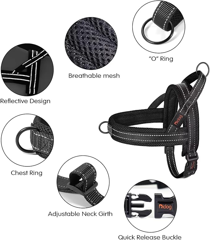 Didog No Pull Dog Harness with Soft Mesh Padded,Reflective &amp; Quick Fit Light Weight Dog Strap Vest Harness,Easy for Walking Training (L:Chest 26-32", Mesh-Black)