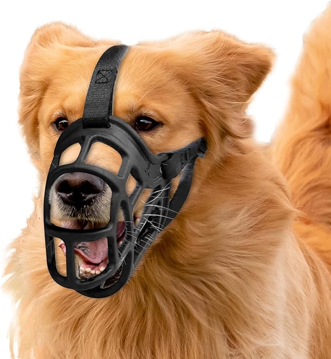 Dog Muzzle – Lightweight Breathable Basket Muzzle, Anti-Biting &amp; Chewing, Adjustable Fit for Small, Medium &amp; Large Dogs(Size1)