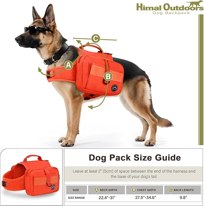 Himal Outdoors Dog Backpack &amp; Saddle Bag, Tactical Hiking Backpack for Large Dogs with Side Pockets &amp; Adjustable Strap