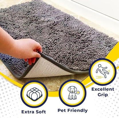 Muddy Mat® AS-SEEN-ON-TV Highly Absorbent Microfiber Door Mat and Pet Rug, Non Slip Thick Washable Area and Bath Mat Soft Chenille for Kitchen Bathroom Bedroom Indoor and Outdoor - Grey 5ft x 7ft