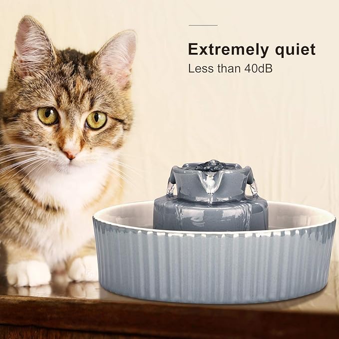 Ceramic Cat Water Fountain, 2.1L/71oz Cupcake Pet Water Fountain for Dog and Cat Indoor, 2 Ultra Quiet Pumps &amp; 3 Carbon Filters