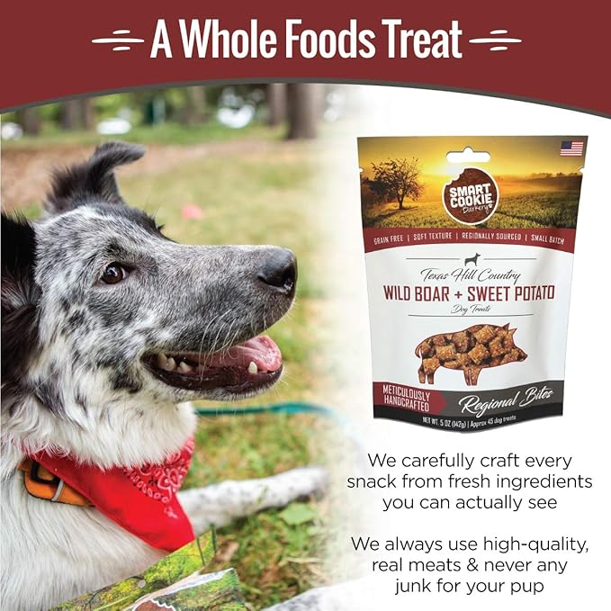 Smart Cookie All Natural Dog Treats - Wild Boar &amp; Sweet Potato - Training Treats for Dogs with Allergies, Sensitive Stomachs - Soft Dog Treats, Chewy, Grain Free, Human-Grade, Made in USA - 5oz Bag