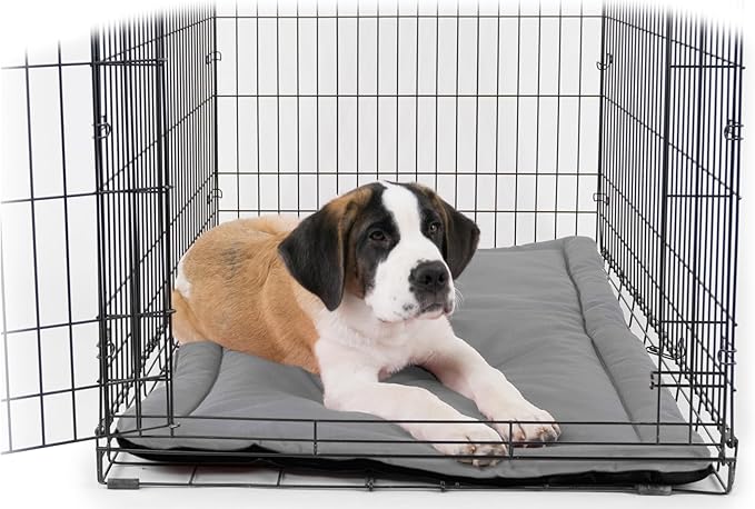 K9 Ballistics Tough Ripstop Dog Crate Pad - Durable &amp; Machine Washable with Non-Skid Bottom and 120-Day Warranty, Fits 54" Wire Crates - XX-Large, Light Gray Velvet