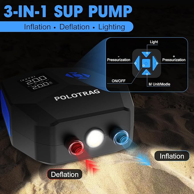 Paddle Board Pump, Rechargeable SUP Pump Electric, 20PSI Portable Paddleboard Pump with Inflation &amp; Deflation, Auto-Off for Inflatables, Kayak, Towable Tube and Air Mattress