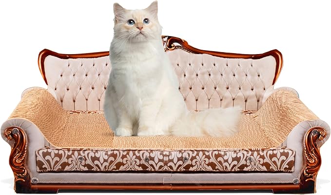 Scratching Sofa, Couch Shaped Thick Scratching Cardboard, Lounge Bed for Indoor Rest&amp;Play, Sofa Scratcher Pad (Silver, 27.6" L X 12.4" W X 11.8" H)
