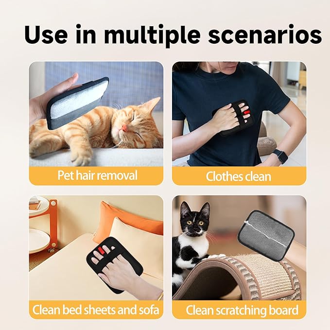 2-in-1 Pet Grooming Glove &amp; Fabric Hair Remover - Reusabie, Silicone Massage Bristles,Static Adhesion for Quiuck Shedding Control,Safe for Dogs &amp; Cats