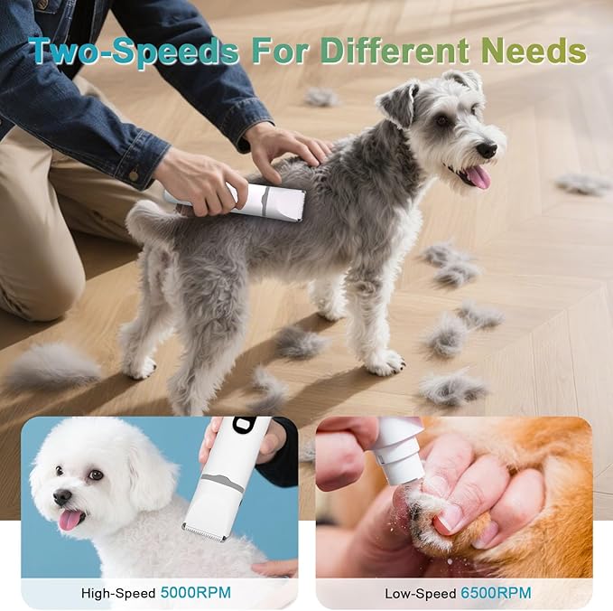 4 in 1 Dog Clippers Grooming Kit with LED Screen, Cordless Quiet Paw Trimmer &amp; Nail Grinder, Rechargeable Waterproof Feet Ear Body Hair Shaver for Cats Dogs Pet Supplies