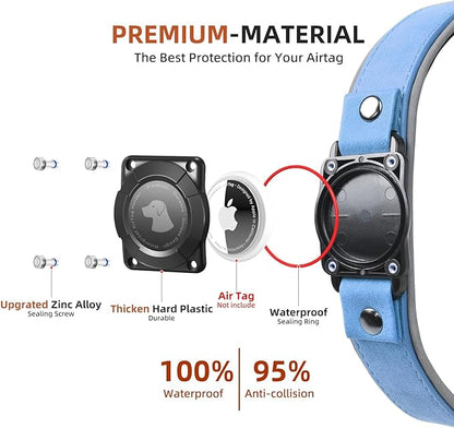 AirTag Dog Collar - Leather Dog Collar with Air Tag Holder | IPX8 Waterproof, Reflective, High - End, Adjustable Soft Padded | Dog GPS Tracker Collars Fit for Medium Large Dogs (Blue, M)